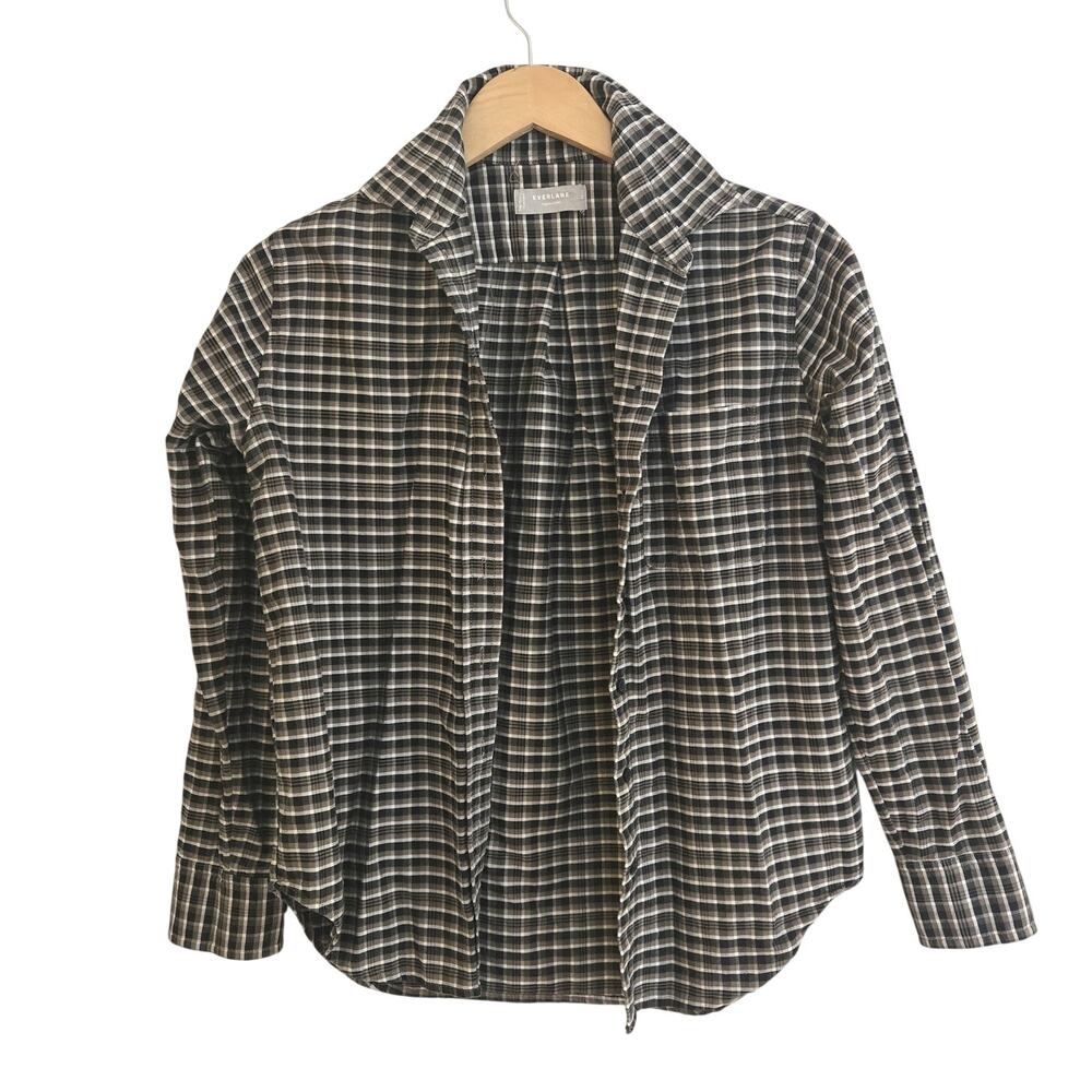 Everlane Organic Cotton Plaid Black Brown Button Down Shirt Size 2